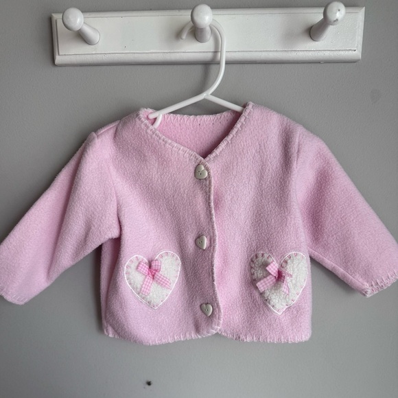 Vintage Baby Girl Fleece Heart Cardigan - Picture 1 of 5